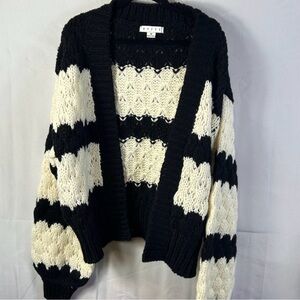 HYFVE Black and White Striped Cardigan